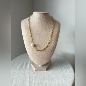 18K GOLD PLATED PAPERCLIP SINGLE REAL PEARL 18”